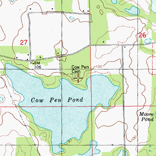 Topographic Map of Cow Pen Cemetery, FL