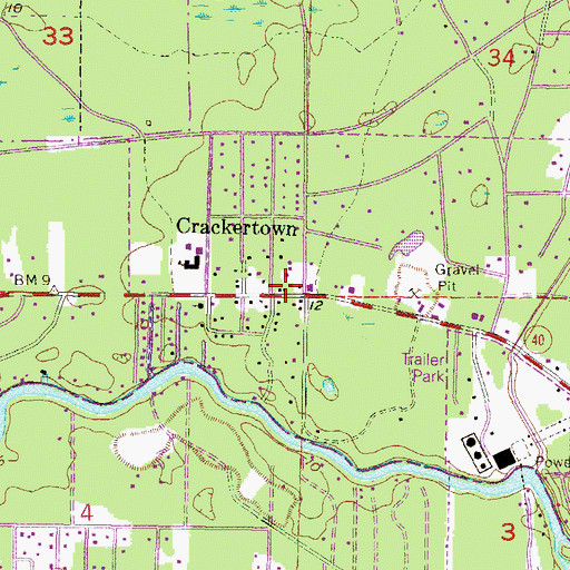 Topographic Map of Crackertown, FL