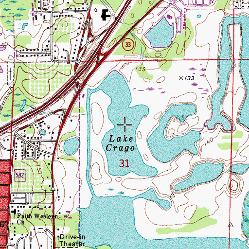 Topographic Map of Lake Crago, FL