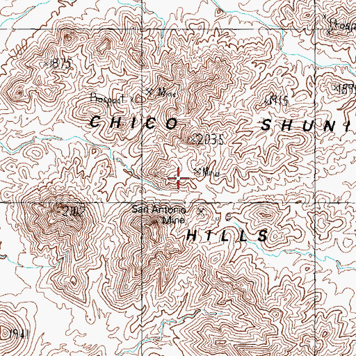 Topographic Map of Chico Shunie Hills, AZ