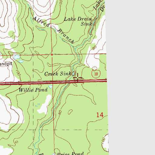 Topographic Map of Creek Sink, FL