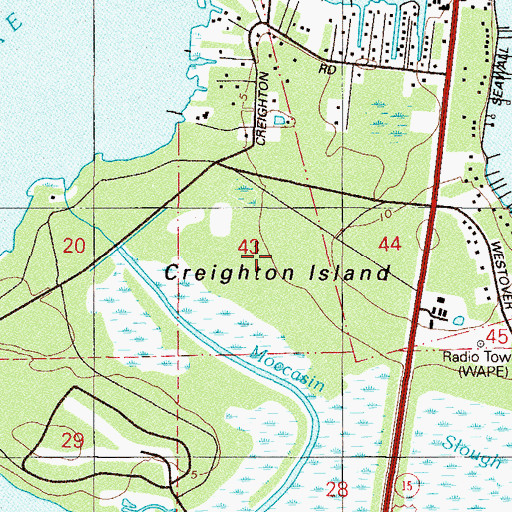 Topographic Map of Creighton Island, FL