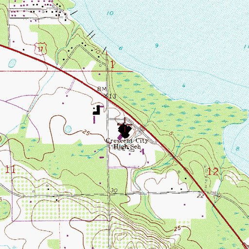Topographic Map of Crescent City Junior-Senior High School, FL