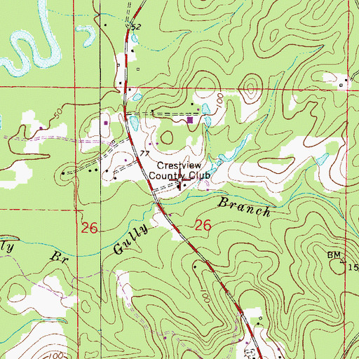 Topographic Map of Crestview Country Club, FL