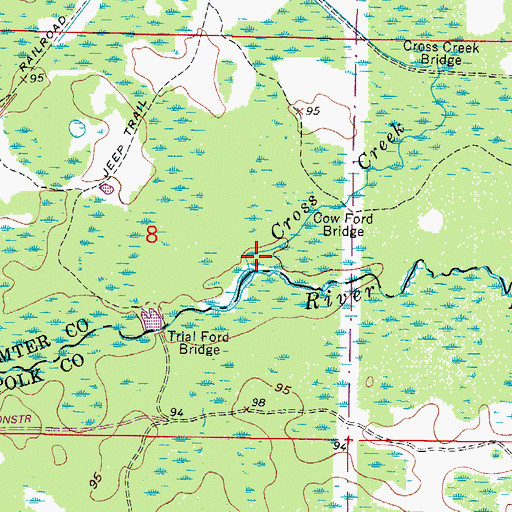 Topographic Map of Cross Creek, FL