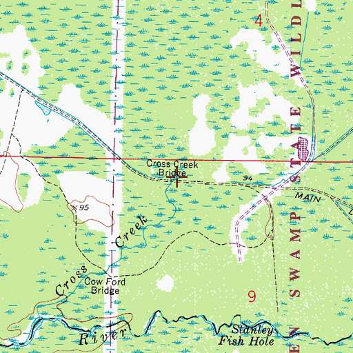 Topographic Map of Cross Creek Bridge, FL