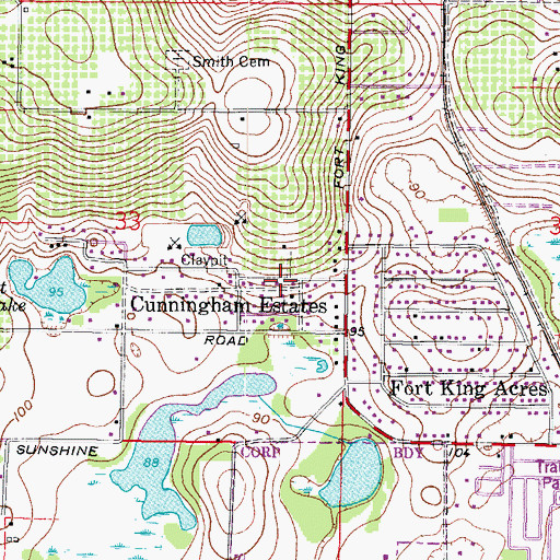 Topographic Map of Cunningham Estates, FL