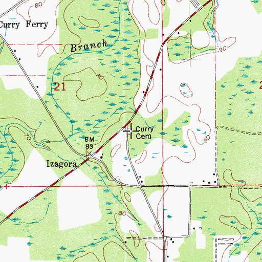 Topographic Map of Curry Cemetery, FL