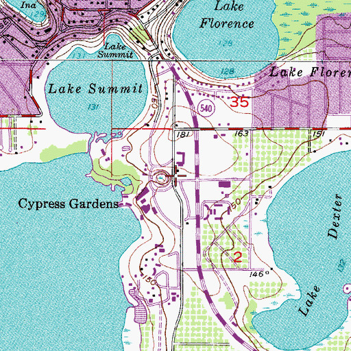 Topographic Map of Cypress Gardens, FL