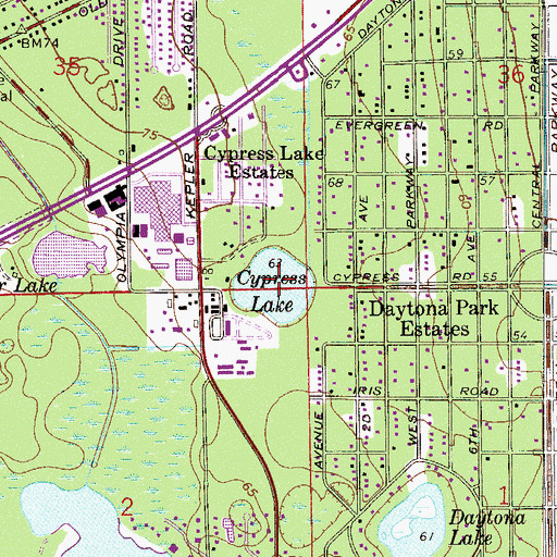 Topographic Map of Cypress Lake, FL