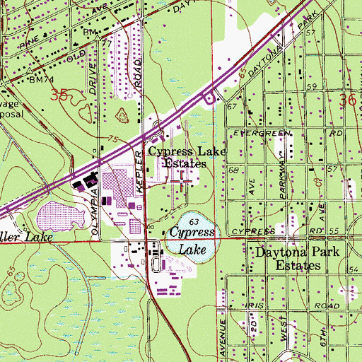 Topographic Map of Cypress Lake Estates, FL