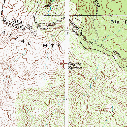 Topographic Map of Coyote Spring, AZ