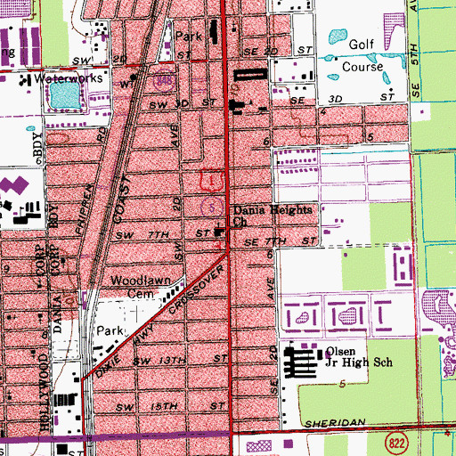 Topographic Map of Dania Heights Church, FL