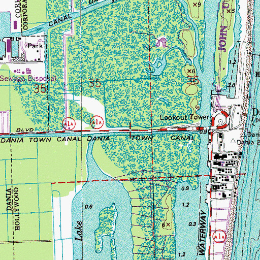 Topographic Map of Dania Town Canal, FL