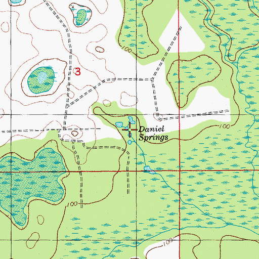 Topographic Map of Daniel Springs, FL