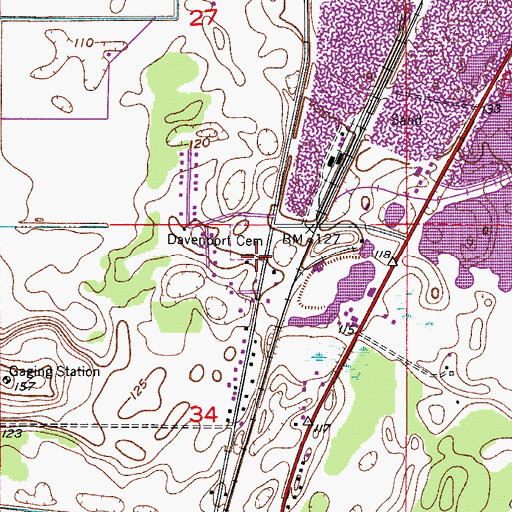 Topographic Map of Davenport Evergreen Cemetery, FL
