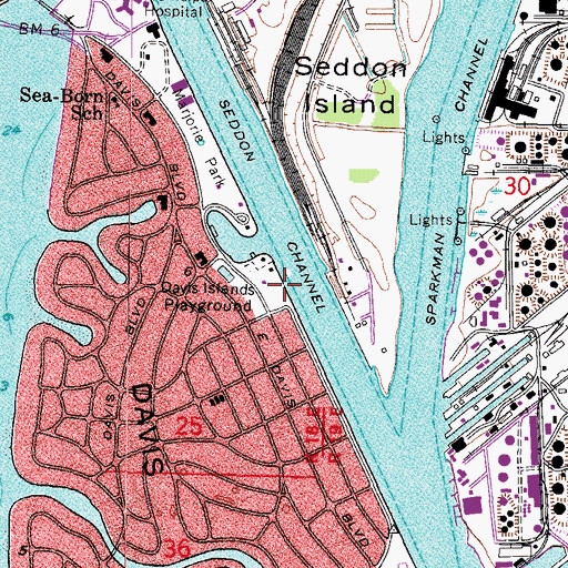 Topographic Map of Davis Islands Playground, FL
