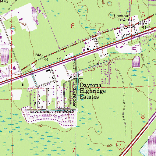Topographic Map of Daytona Highridge Estates, FL