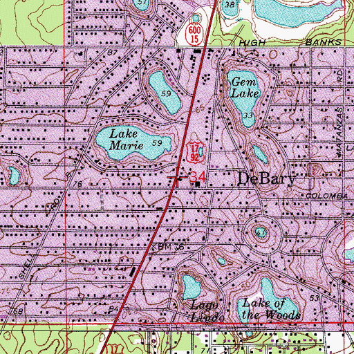 Topographic Map of DeBary, FL