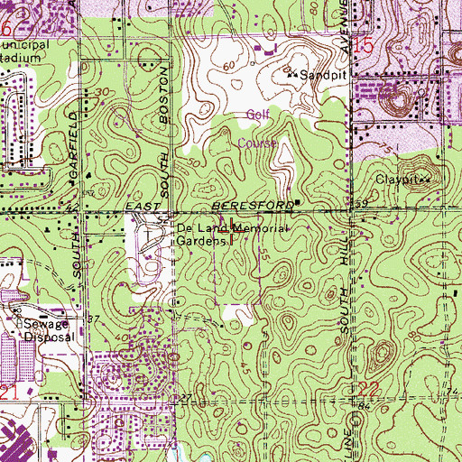 Topographic Map of De Land Memorial Gardens, FL