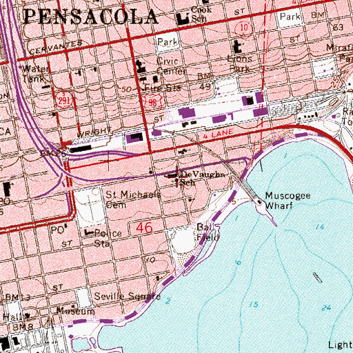 Topographic Map of DeVaughn School, FL