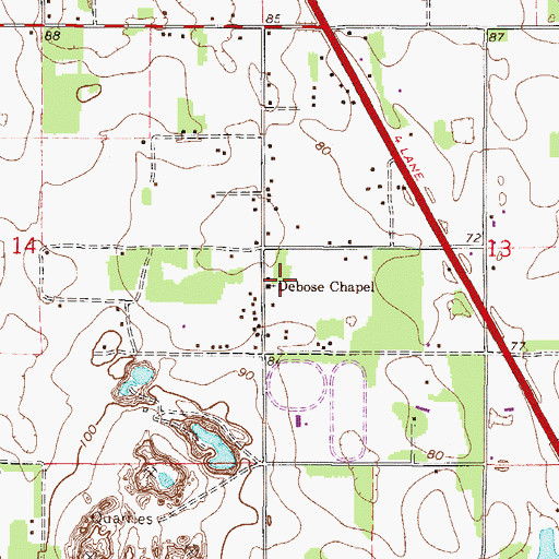 Topographic Map of Debose Chapel United Methodist Church, FL