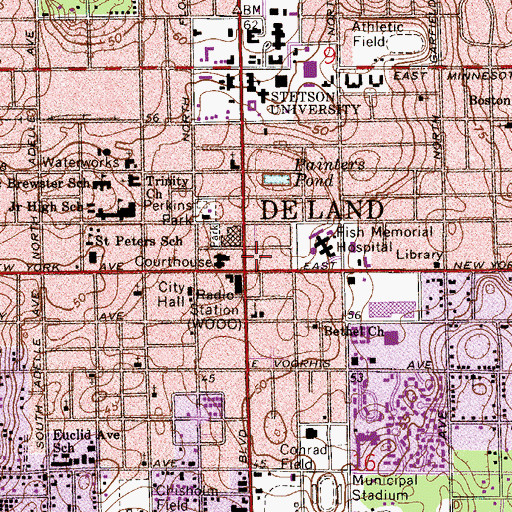 Topographic Map of DeLand, FL