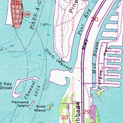 Topographic Map of Dents Channel, FL