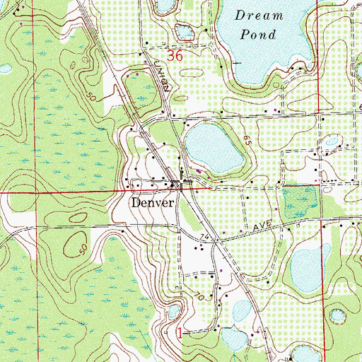 Topographic Map of Denver, FL