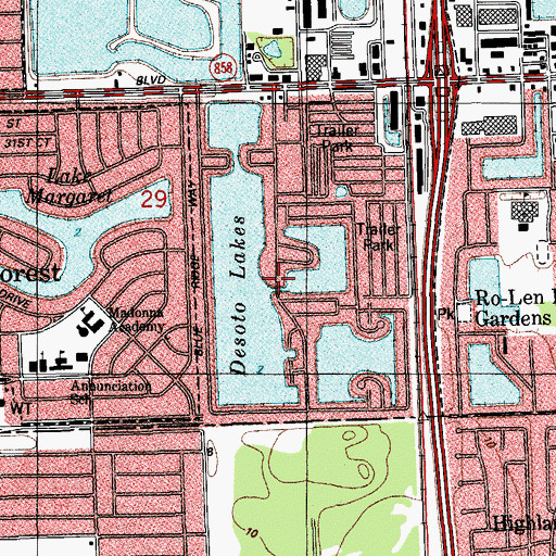 Topographic Map of Desoto Lakes, FL