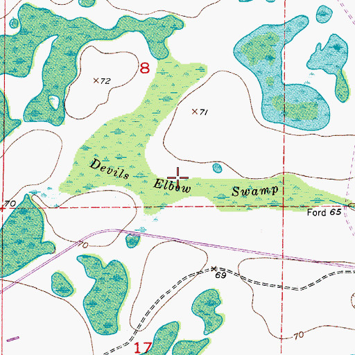 Topographic Map of Devils Elbow Swamp, FL