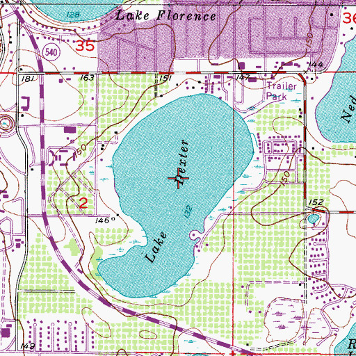 Topographic Map of Lake Dexter, FL