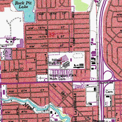 Topographic Map of Dillard High School, FL