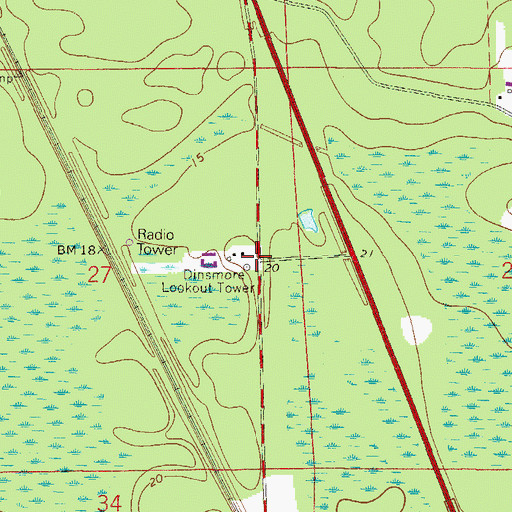 Topographic Map of Dinsmore Lookout Tower, FL