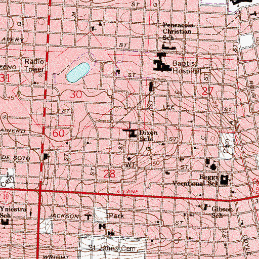 Topographic Map of Dixon School, FL