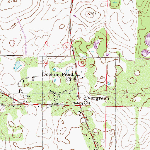 Topographic Map of Docken Pond Church, FL