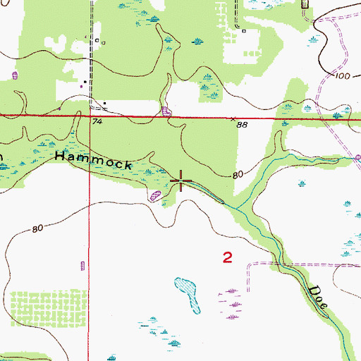 Topographic Map of Doe Branch, FL