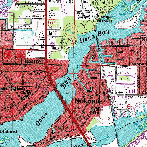 Topographic Map of Dona Bay, FL