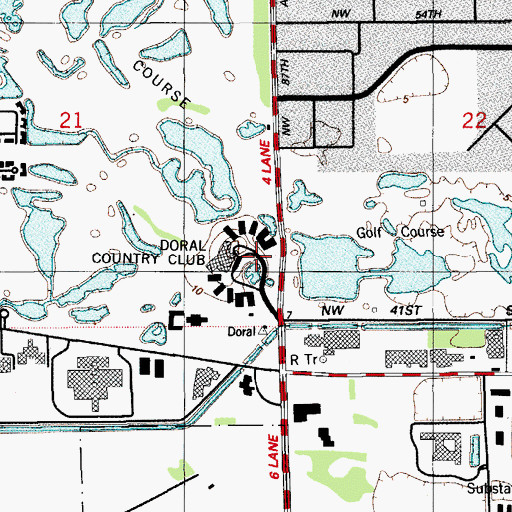 Topographic Map of Doral Country Club, FL