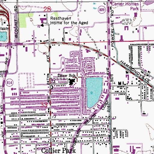 Topographic Map of Drew School, FL