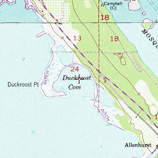 Topographic Map of Duckroost Cove, FL