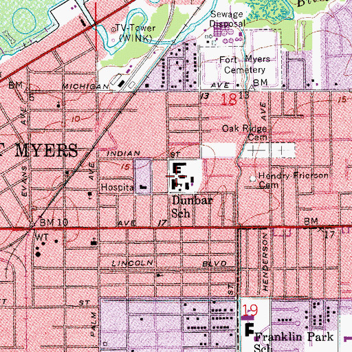 Topographic Map of Dunbar Community School, FL