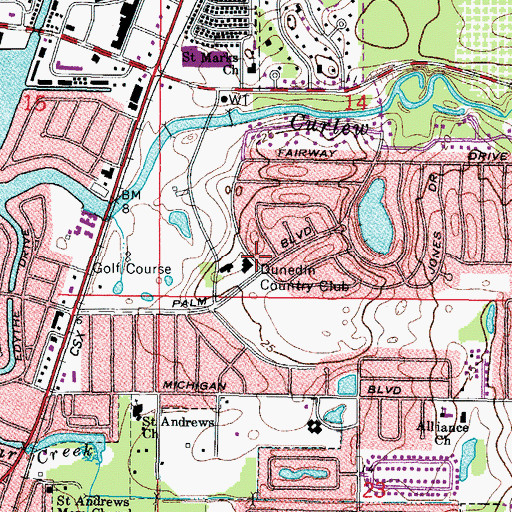 Topographic Map of Dunedin Country Club, FL