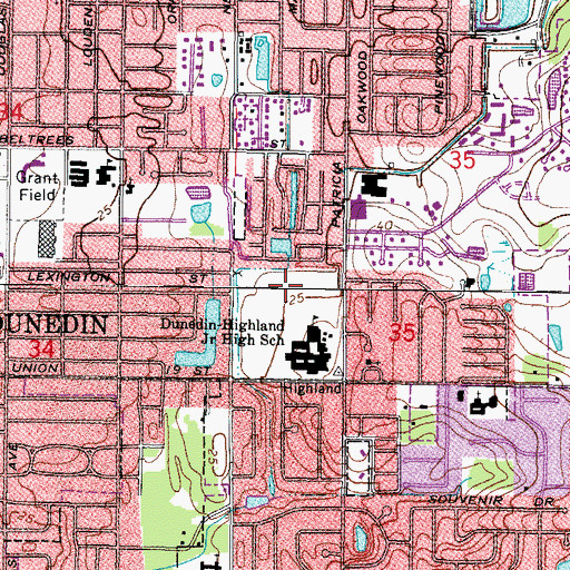 Topographic Map of Dunedin Highland Middle School, FL