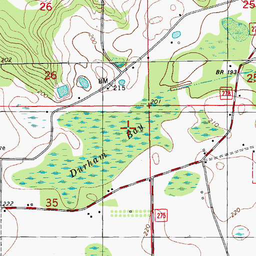 Topographic Map of Durham Bay, FL