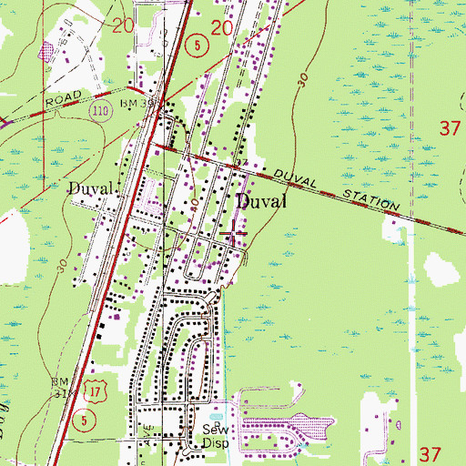 Topographic Map of Duval, FL