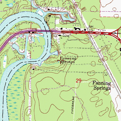 Topographic Map of Fanning Springs, FL