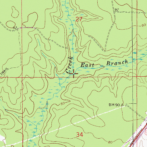 Topographic Map of East Branch Fourmile Creek, FL