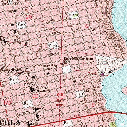 Topographic Map of East Hill Christian School, FL