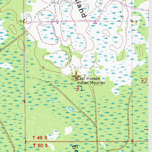Topographic Map of East Hinson Indian Mounds, FL
